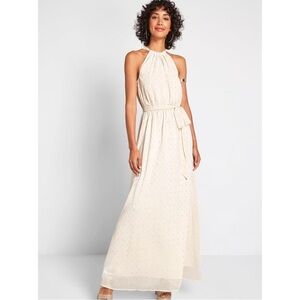 NWT ModCloth Illuminated Elegance Chiffon Maxi Dress Ivory Wedding Bridesmaid